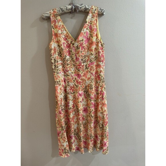 Loft Floral Linen Blend Dress Yellow Pink Size 8 NWOT Coquette Feminine Lovely - Picture 7 of 7